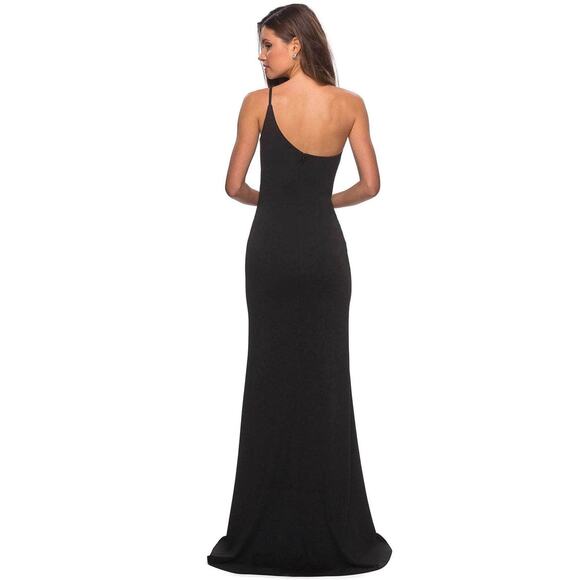 La Femme 28176 Slinky Vamp One Shoulder Stretch Jersey Evening Gown Black 6 NWT - Picture 3 of 6